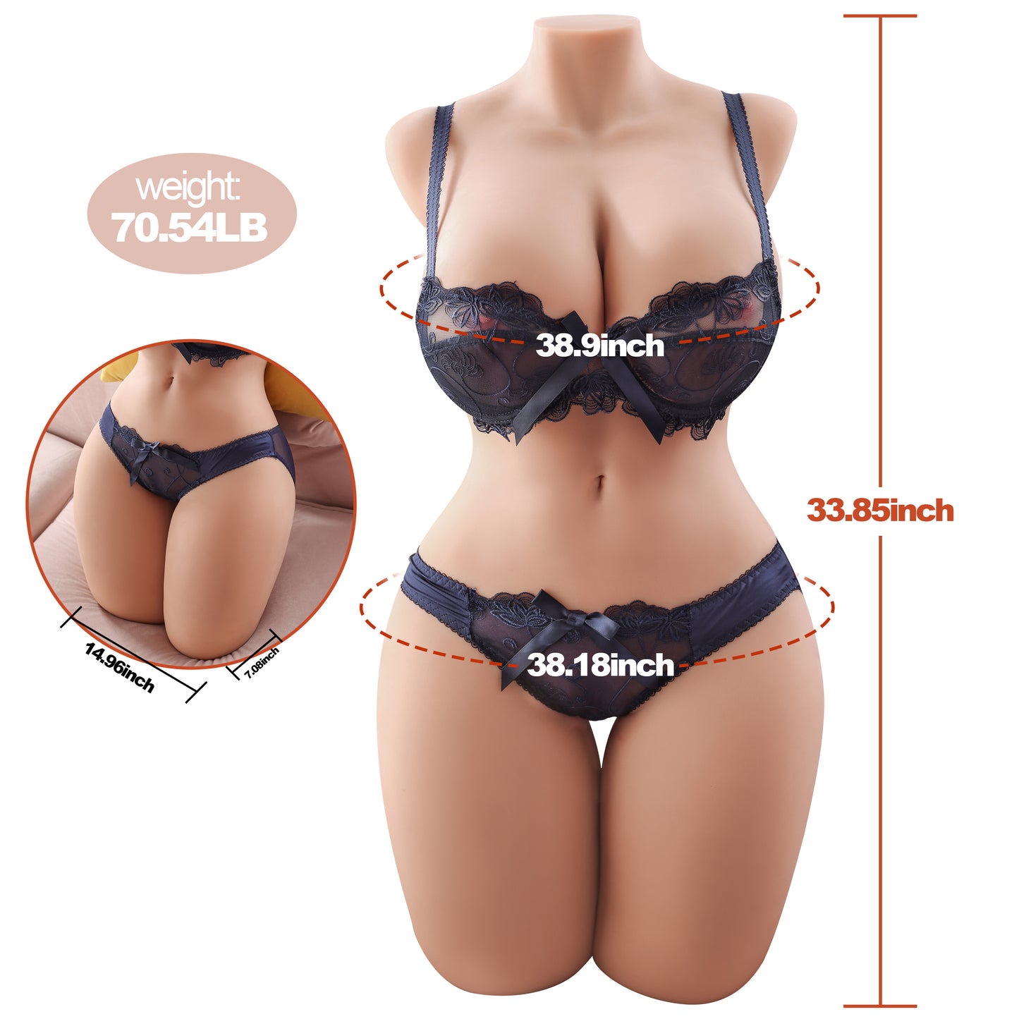 72LB Full Size Sex Doll Torso Male Masturbator with Lifelike Big Boobs Pussy Ass Butt