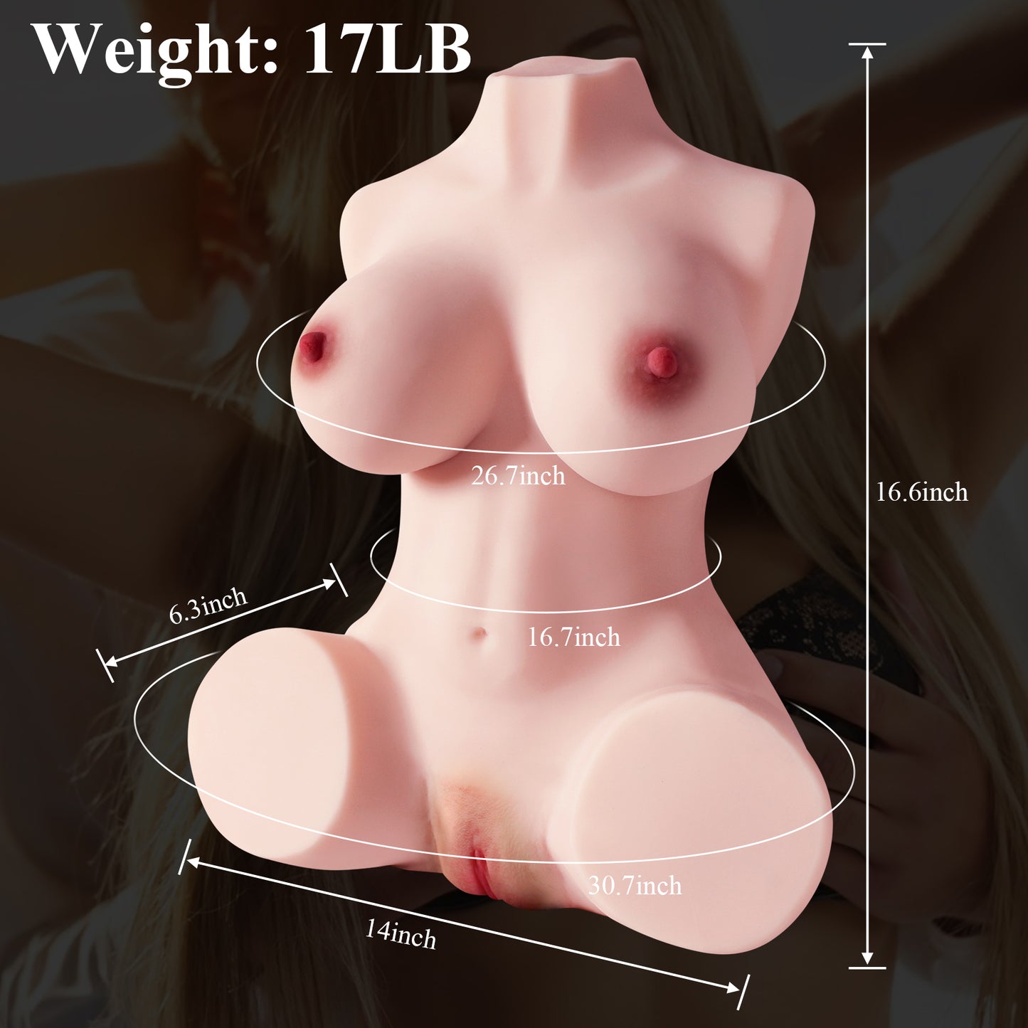3 in 1 Love Doll Female Body Torso Doll Male Sex Toys (17Ibs, 16.6x14x6.3In)