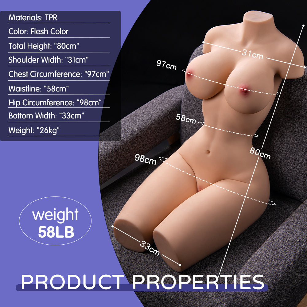 58LB Life sized Sex Doll Torso Male Masturbator with Realistic Big Boobs Butt